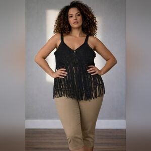 Staring at Stars Black Fringe Knit Tank Top